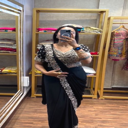 Embroidered Chinon Ready-to-Wear Drape Saree with Stitched Blouse